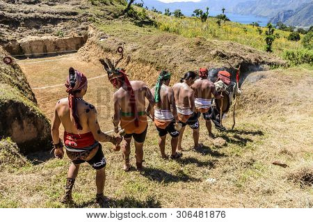 San Andres Semetabaj, Lake Atitlan, Guatemala - November 10, 2018:  Maya Shaman Leads Maya Players T