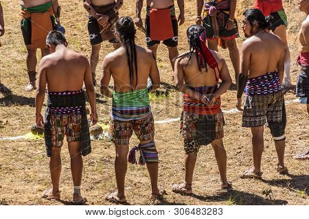 San Andres Semetabaj, Lake Atitlan, Guatemala - November 10, 2018:  Maya Men Perform Land Blessing C