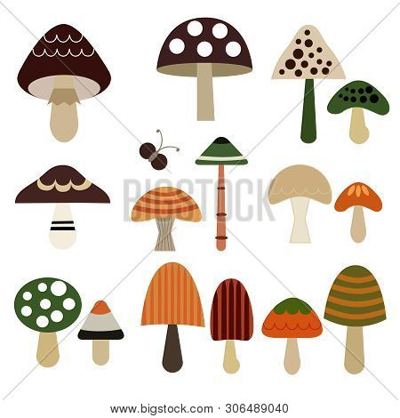 Mushroom Pattern Flat Illustration On White Background. Wildlife And Animals Series.