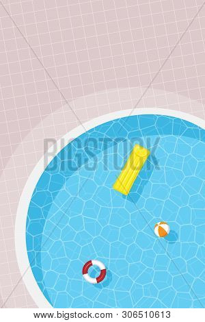 Vertical Image Of A Round Pool. Place For Text. Vector Illustration.