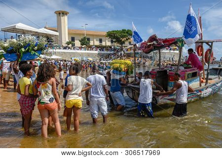 Salvador, Brazil - 2 February 2019: People During The Celebration Of Yemanja At Salvador Bahia On Br