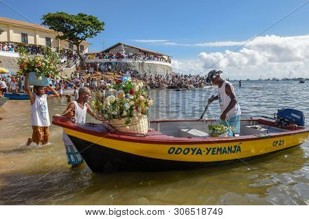 Salvador, Brazil - 2 February 2019: people during the celebration of Yemanja at Salvador Bahia on Br