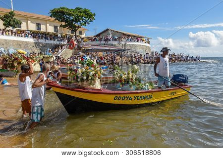 Salvador, Brazil - 2 February 2019: people during the celebration of Yemanja at Salvador Bahia on Br