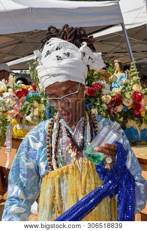 Salvador, Brazil - 2 February 2019: People During The Celebration Of Yemanja At Salvador Bahia On Br