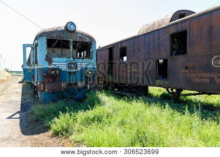 Koscierzyna, Pomeranian Voivodeship / Poland - June 14, 2019: Old Destroyed Wagons And Locomotives O