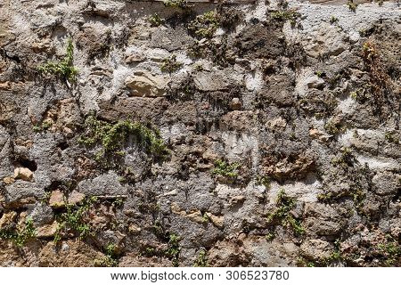 Wall Laying, Background Texture Of Cement Masonry And Limestone Stones.