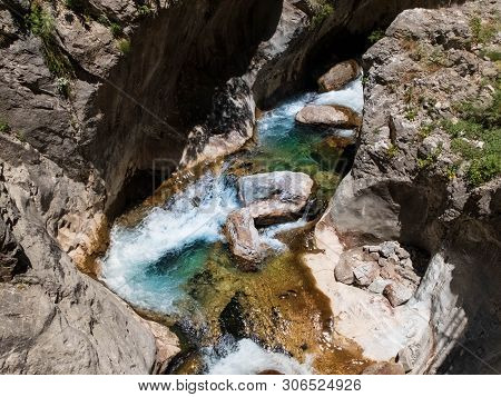 Mountain Creek Flowing Between Boulders At Sapadere Canyon, Alanya, Antalya, Turkey