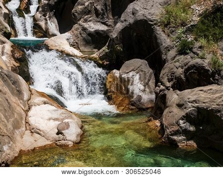 Cascade Of Waterfalls And Natural Pool At Sapadere Canyon, Alanya, Antalya, Turkey