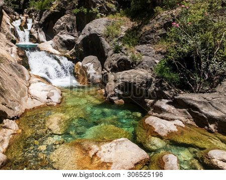 Cascade Of Waterfalls And Natural Pool At Sapadere Canyon, Alanya, Antalya, Turkey