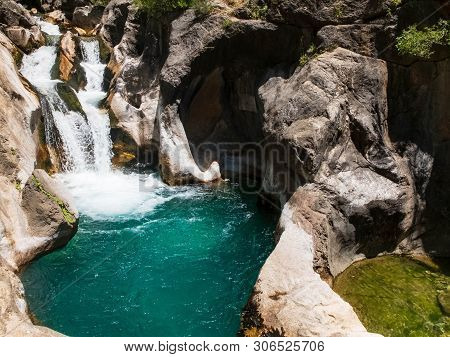Cascade Of Waterfalls And Natural Pool At Sapadere Canyon, Alanya, Antalya, Turkey