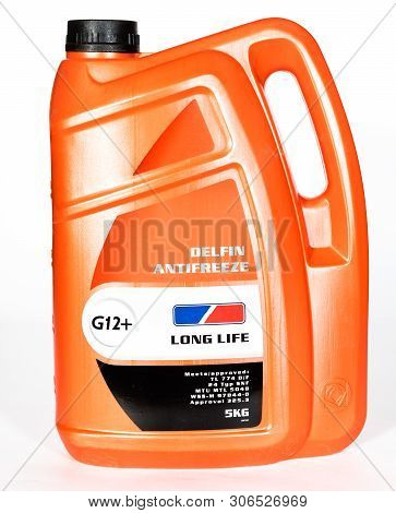 Single Motor Antifreeze Bottle Isolated On White Background