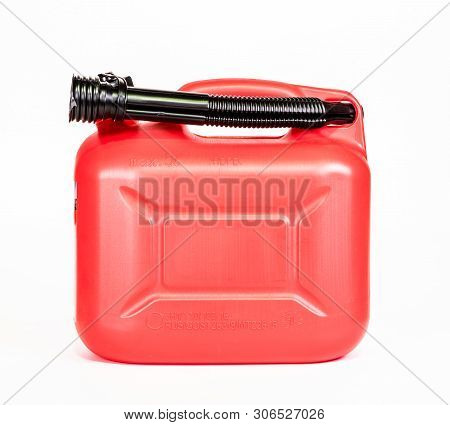 Red Plastic Oil Canister Isolated On A White Background
