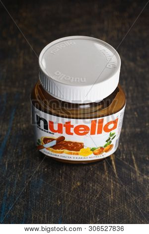 Kyiv, Ukraine - May 27, 2019: Nutella introduced to the market in 1964 by Italian company Ferrero. Nutella hazelnut 