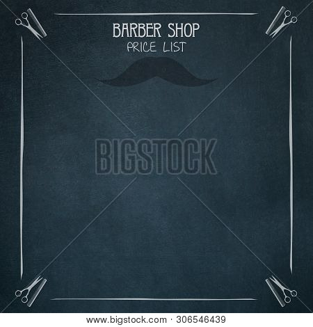 Mockup Price List Barber Shop. Mustache And Hairdresser Scissors And Comb Icons. Copy Space. Place F