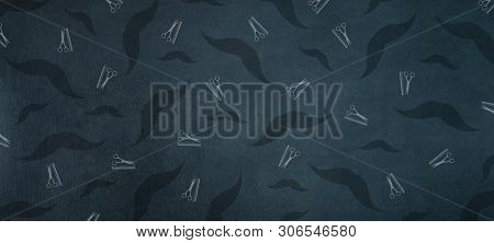 Mockup Price List Barber Shop. Mustache And Hairdresser Scissors And Comb Icons. Copy Space. Place F