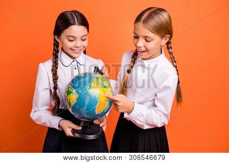 Portrait Of Two Person Nice Attractive Lovely Winsome Charming Cute Cheerful Cheery Curious Pre-teen