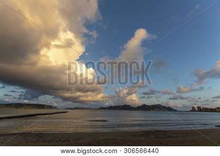 Landscape With Small Greek Islands And Bays On Peloponnese, Greece Near Methoni Town, Summer Vacatio