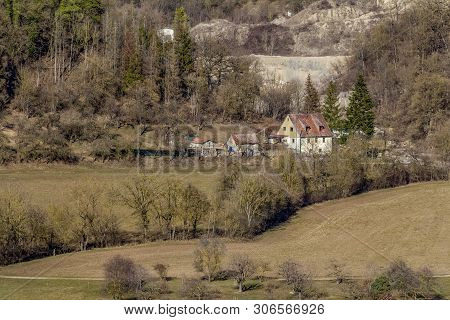 Aerial Rural Scenery Around Kirchberg An Der Jagst In Southern Germany At Early Spring Time