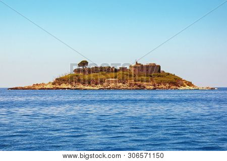 Small Island Of Mamula With Old Fortress. Montenegro, Adriatic Sea