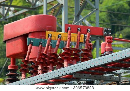 Power Plant With The Large Device Called Automatic Voltage Regulator To Change The Voltage Of The Tr