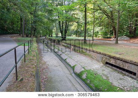 Park Downtown Luxembourg City With Footpath Along Petrusse Creek, Affluent Of Alzette River