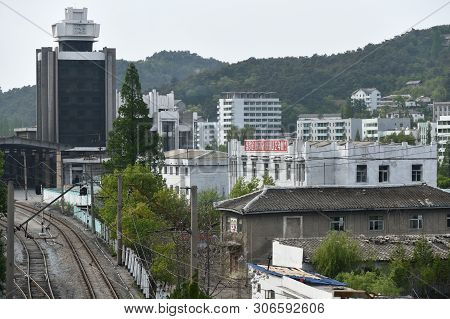 Wonsan, North Korea - May 4, 2019:  View On The Railway And Industrial District In Wonsan, One Of Th