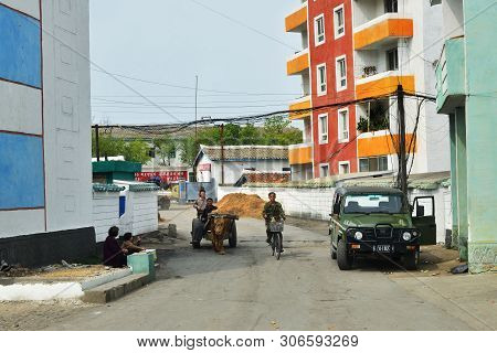 Wonsan, North Korea - May 4, 2019:  Street Scene   In Wonsan, One Of The North Korean Port On The Ea