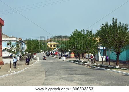 Wonsan, North Korea - May 4, 2019:  Street Scene   In Wonsan, One Of The North Korean Port On The Ea