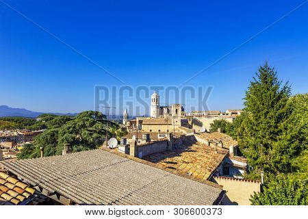 Girona Cathedral, Aerial View Of Girona City
