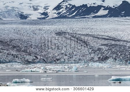Melting Tongue Of The Breidamerkurjokull Glacier Summer Season White Ice