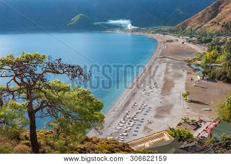 Top view of the Adrasan beach at Mediterranean coast in Turkey