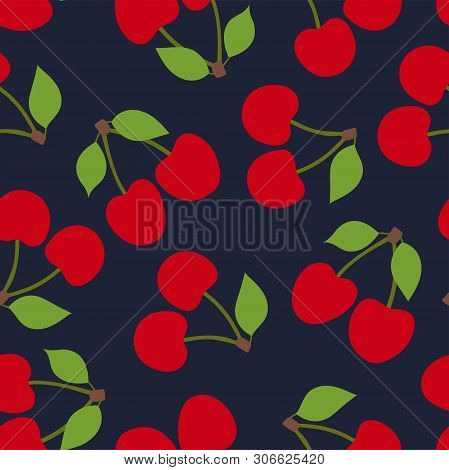 Cherry Seamless Pattern. Red Berry. Fashion Design. Food Print For Dress, Kitchen Tablecloth, Curtai