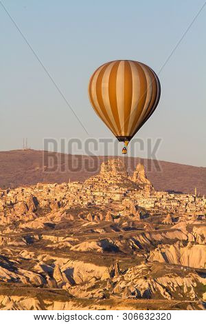 Hot Air Balloon Flying Over Spectacular Cappadocia