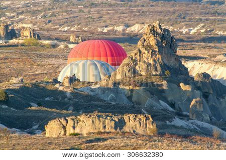 Hot Air Balloon Flying Over Spectacular Cappadocia