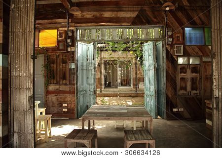 Interior Of Old Wooden House With Sunlight