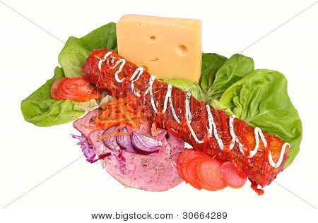 고기, 치즈, 샐러드와 식사
