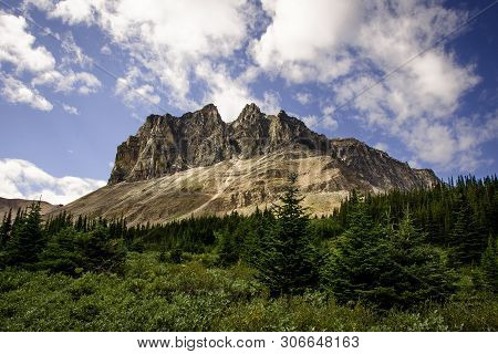 Spectacular View Of Mount Tekarra In The Rocky Mountains In Jasper National Park, Alberta, Canada.