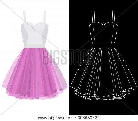Tutu Dress Image With White Outline Silhouette On Black