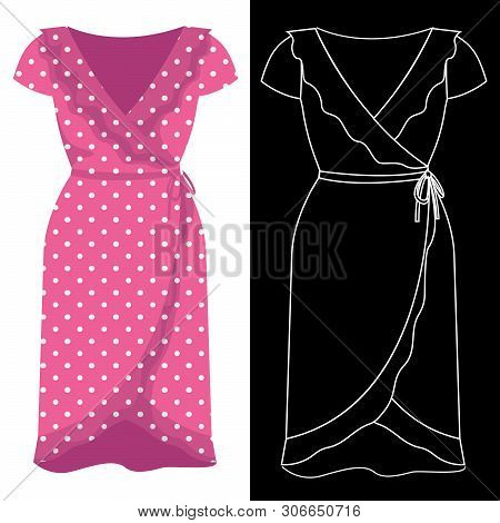 Wrap Around Dress Image With White Outline Silhouette On Black