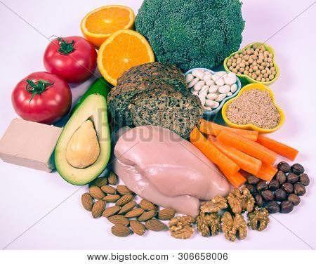 Nutritious Products Containing Vitamin B3 (pp, Niacin) And Other Natural Minerals, Concept Of Health