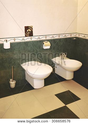 Sanitary Devices In An Interior Of The Toilet Room