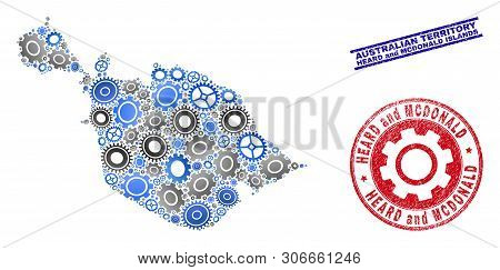 Workshop Vector Heard And Mcdonald Islands Map Collage And Seals. Abstract Heard And Mcdonald Island
