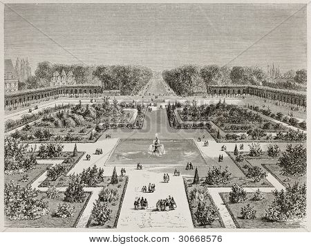 Fontainebleau park a kanál starý pohled. Vytvořil Therond, publikované na Le Tour du Monde, Paris, 1