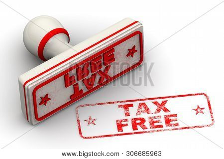 Tax Free. Seal And Imprint. Red Seal And Red Print Tax Free On White Surface. Isolated. 3d Illustrat