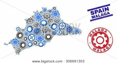 Repair Service Vector Malaga Province Map Mosaic And Seals. Abstract Malaga Province Map Is Done Fro
