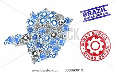 Workshop Vector Minas Gerais State Map Composition And Stamps. Abstract Minas Gerais State Map Is Fo
