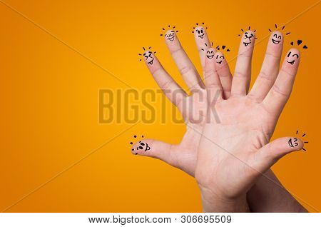 Waggish happy fingers with team building concept