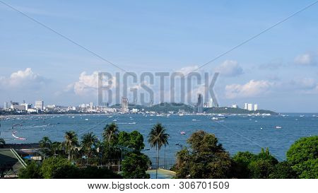 Pattaya Bay Pattaya City In Chonburi Thailand,the Famous Pattaya City Sign On The Hill At Pattaya Ba