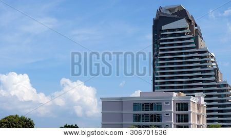 Scenic Golf Course With Condominium Buildings Over Looking In Pattaya Thailand.