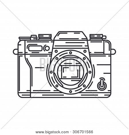 Line Vector Icon With Digital Slr Professional Camera. Photography Art. Megapixel Photocamera. Carto